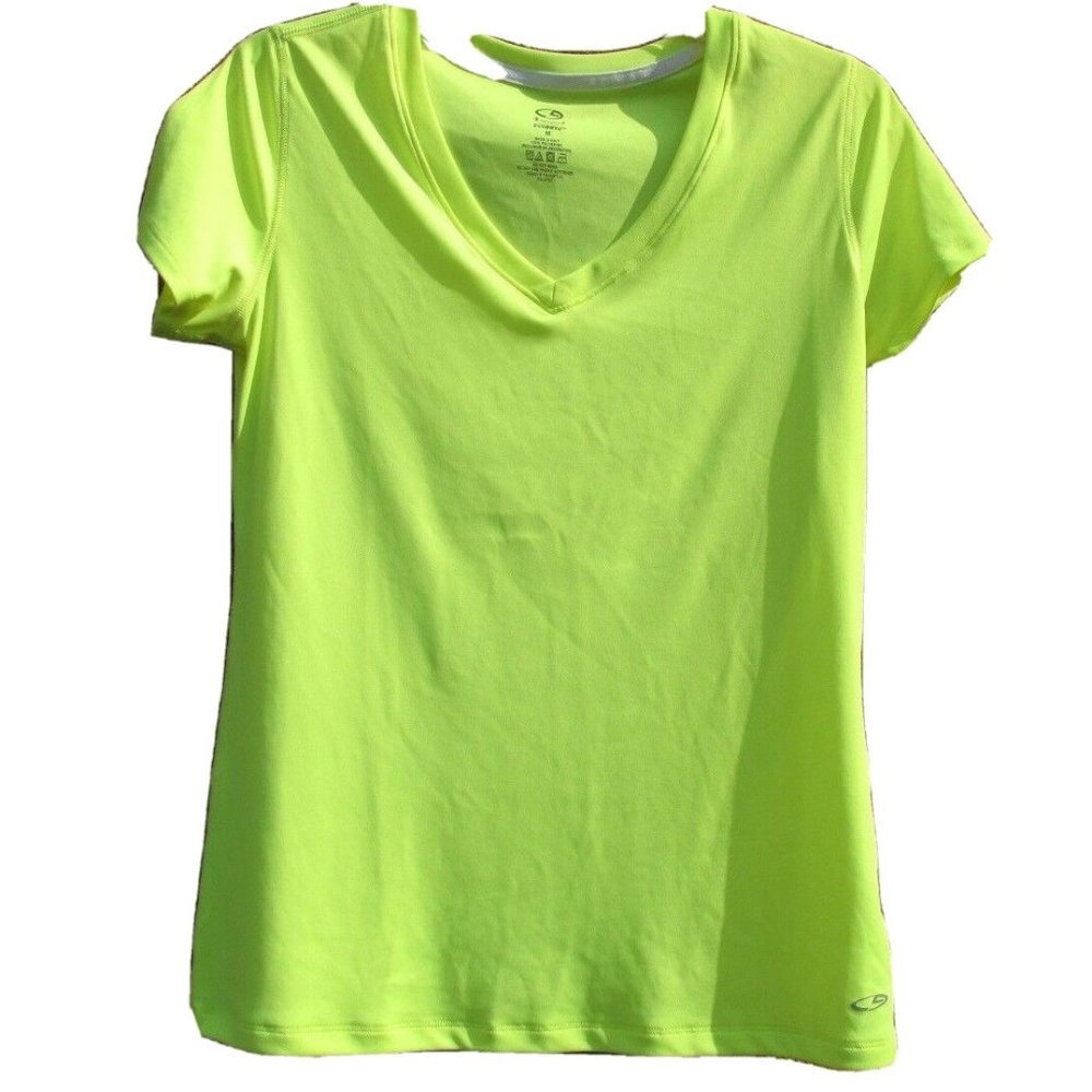 Champion  Neon Yellow Workout Top Duo Dry Stretch V Neck M Athleisure Womens